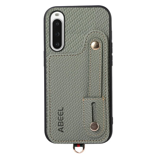 ABEEL Style 03 Kickstand Cover for Sony Xperia 10 V Carbon Fiber Texture PU+TPU RFID Blocking Card Holder Phone Case - Green - 1