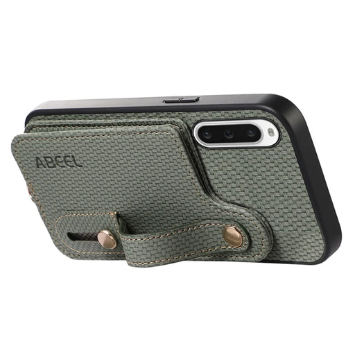 ABEEL Style 03 Kickstand Cover for Sony Xperia 10 V Carbon Fiber Texture PU+TPU RFID Blocking Card Holder Phone Case - Green - 2