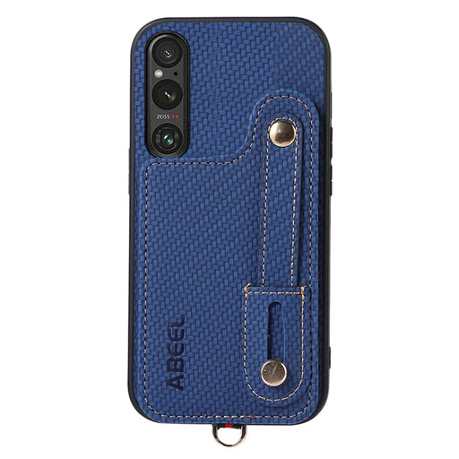 ABEEL Style 03 Carbon Fiber Texture PU+TPU Cover for Sony Xperia 1 V RFID Blocking Card Holder Kickstand Phone Case - Blue - 1