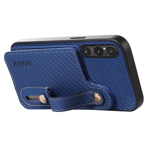 ABEEL Style 03 Carbon Fiber Texture PU+TPU Cover for Sony Xperia 1 V RFID Blocking Card Holder Kickstand Phone Case - Blue - 2