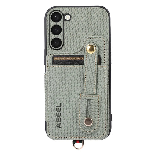 ABEEL Style 01 RFID Blocking Card Slot Phone Cover for Samsung Galaxy S23+ Horizontal Kickstand Carbon Fiber Texture PU+TPU Case - Green - 1