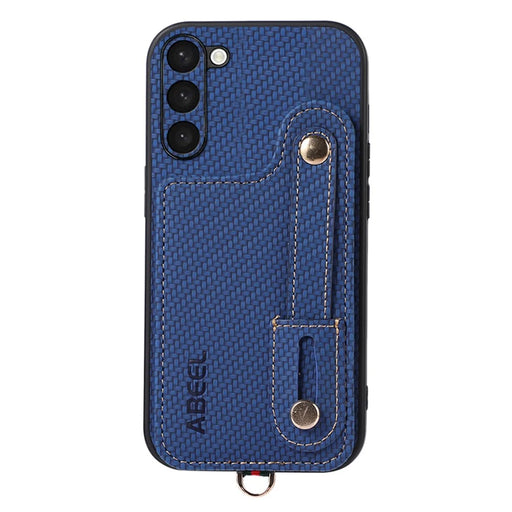 ABEEL Style 03 Card Slot Kickstand Phone Cover for Samsung Galaxy S23+ RFID Blocking Carbon Fiber Texture PU+TPU Case - Blue - 1