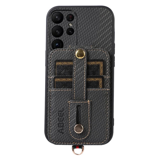 ABEEL Style 02 For Samsung Galaxy S23 Ultra Kickstand Case RFID Blocking Card Slot Carbon Fiber Texture PU+TPU Phone Cover - Black - 2