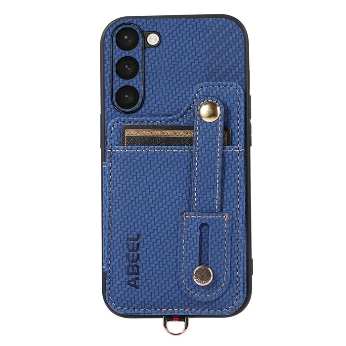 ABEEL Style 01 RFID Blocking Shockproof Case for Samsung Galaxy S23 Kickstand Carbon Fiber Texture PU+TPU Phone Cover - Blue - 1