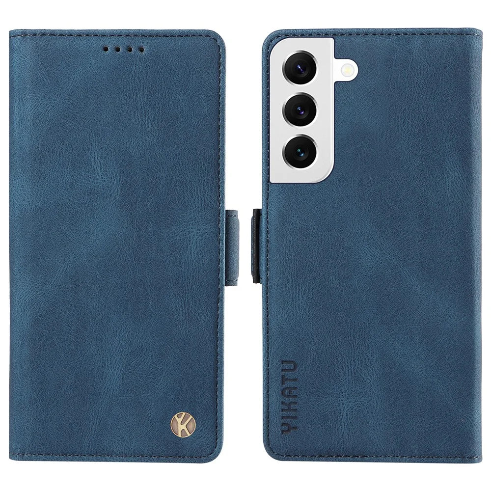 YIKATU YK-005 For Samsung Galaxy S23 Skin-touch Phone Leather Case Wallet Stand Phone Cover - Blue - 1