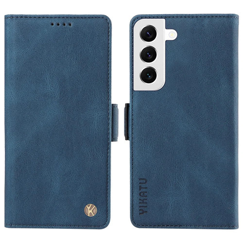 YIKATU YK-005 For Samsung Galaxy S23 Skin-touch Phone Leather Case Wallet Stand Phone Cover - Blue - 1