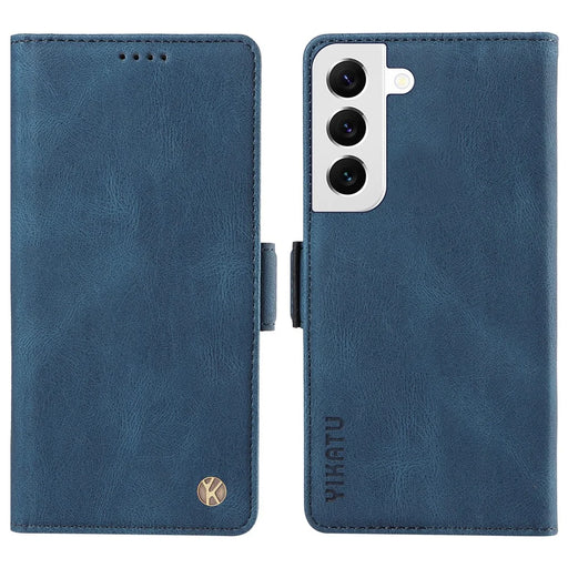 YIKATU YK-005 For Samsung Galaxy S23 Skin-touch Phone Leather Case Wallet Stand Phone Cover - Blue - 1