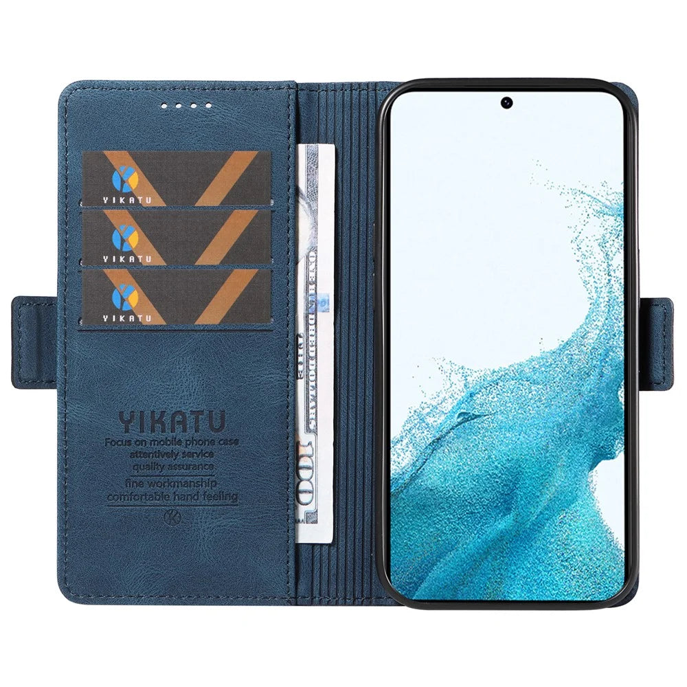 YIKATU YK-005 For Samsung Galaxy S23 Skin-touch Phone Leather Case Wallet Stand Phone Cover - Blue - 2