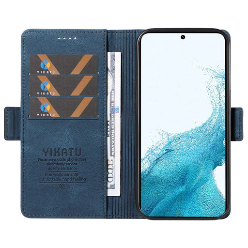 YIKATU YK-005 For Samsung Galaxy S23 Skin-touch Phone Leather Case Wallet Stand Phone Cover - Blue - 2