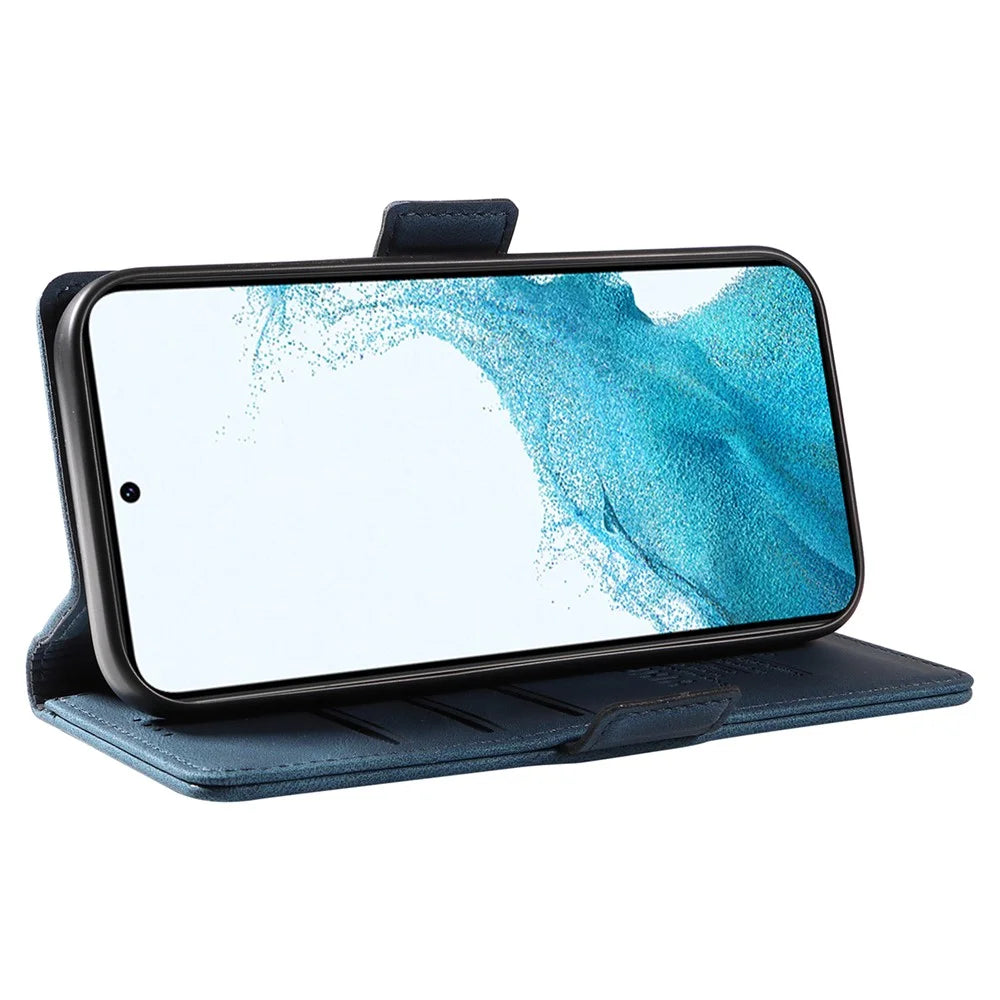 YIKATU YK-005 For Samsung Galaxy S23 Skin-touch Phone Leather Case Wallet Stand Phone Cover - Blue - 3