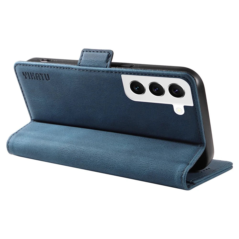 YIKATU YK-005 For Samsung Galaxy S23 Skin-touch Phone Leather Case Wallet Stand Phone Cover - Blue - 4