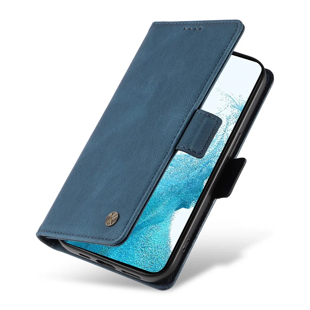 YIKATU YK-005 For Samsung Galaxy S23 Skin-touch Phone Leather Case Wallet Stand Phone Cover - Blue - 5