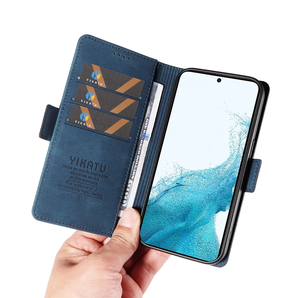 YIKATU YK-005 For Samsung Galaxy S23 Skin-touch Phone Leather Case Wallet Stand Phone Cover - Blue - 6