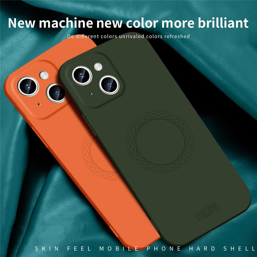 MOFI JK Qin Series Ring Pattern Printing Acrylic+TPU Case for iPhone 15 Plus Skin-Touch Matte Phone Cover - Orange - 6
