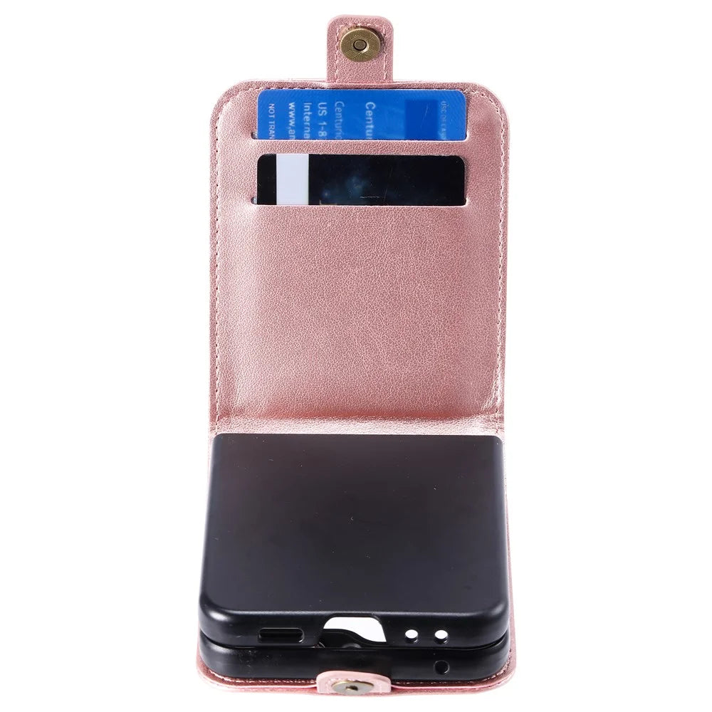 For Samsung Galaxy Z Flip5 5G Card Holder PU Leather Case Mandala Flower Imprinted Folding Cover - Rose Gold - 7