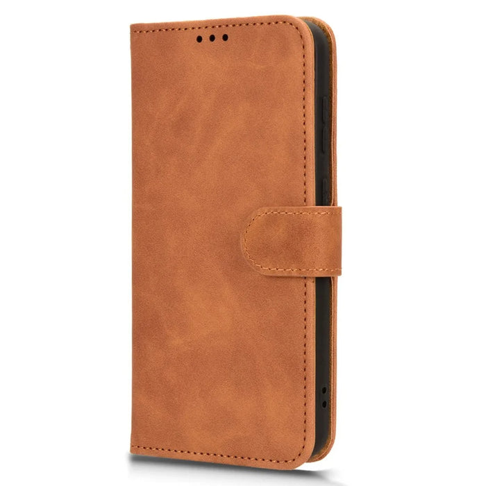 For Samsung Galaxy S23 FE PU Leather Shock-absorbing Wallet Stand Case Skin-touch Phone Cover - Brown - 4