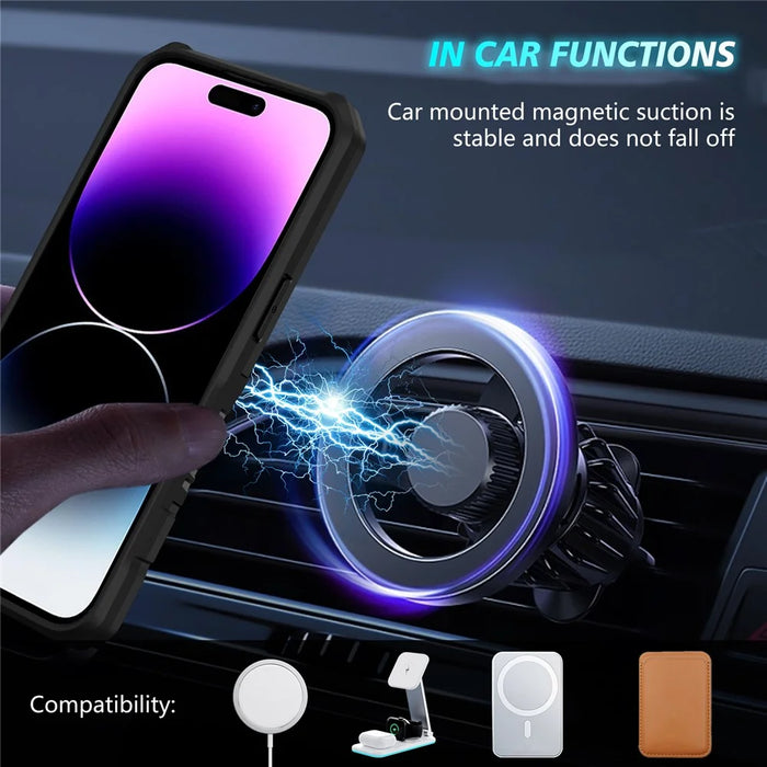 Kickstand PC+TPU Case for iPhone 15 Pro Max Compatible with MagSafe Sliding Lens Cover Protective Phone Shell - Black - 7