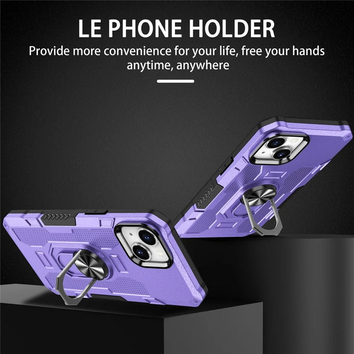 For iPhone 15 Plus Shockproof Phone Case Ring Kickstand PC+TPU Back Cover - Purple - 2