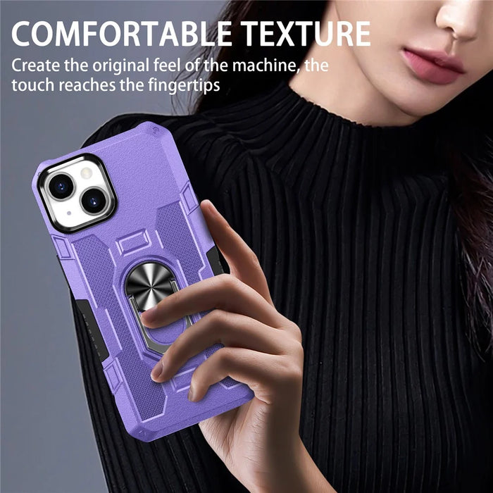 For iPhone 15 Plus Shockproof Phone Case Ring Kickstand PC+TPU Back Cover - Purple - 3