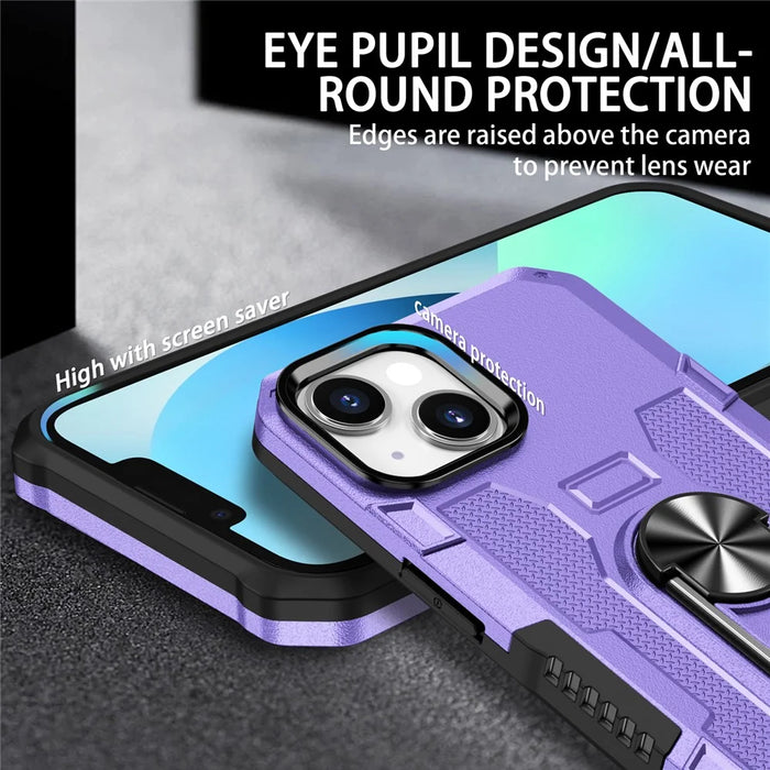 For iPhone 15 Plus Shockproof Phone Case Ring Kickstand PC+TPU Back Cover - Purple - 4