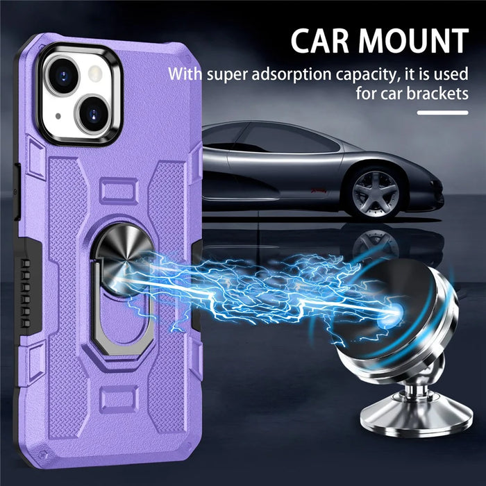For iPhone 15 Plus Shockproof Phone Case Ring Kickstand PC+TPU Back Cover - Purple - 5