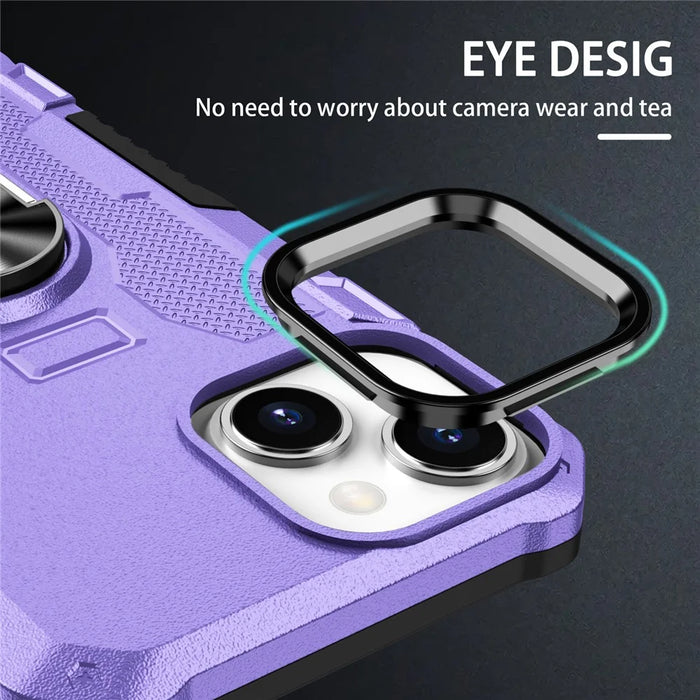 For iPhone 15 Plus Shockproof Phone Case Ring Kickstand PC+TPU Back Cover - Purple - 6