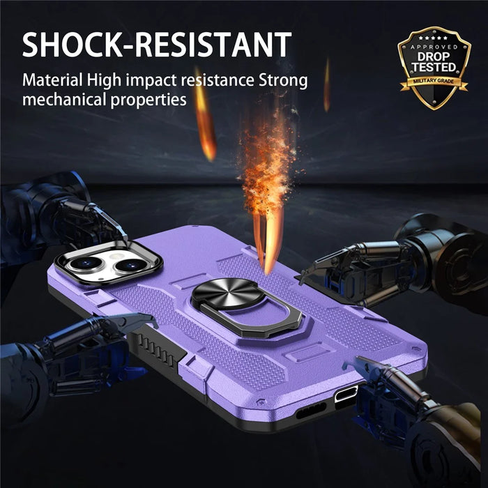 For iPhone 15 Plus Shockproof Phone Case Ring Kickstand PC+TPU Back Cover - Purple - 7