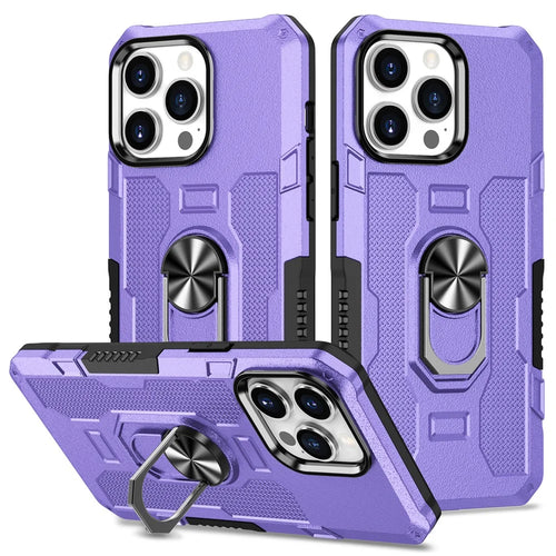 For iPhone 15 Pro Drop-proof Cell Phone Case PC+TPU Back Cover with Ring Kickstand - Purple - 1