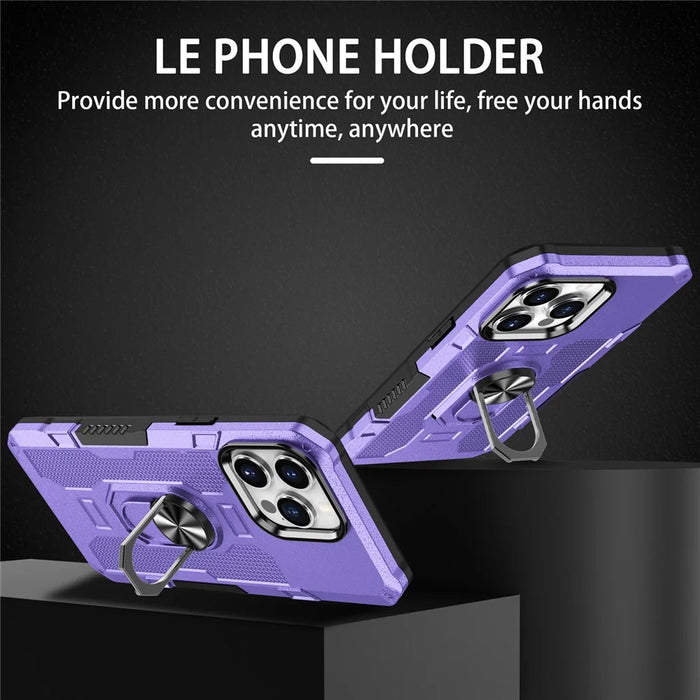 For iPhone 15 Pro Drop-proof Cell Phone Case PC+TPU Back Cover with Ring Kickstand - Purple - 2