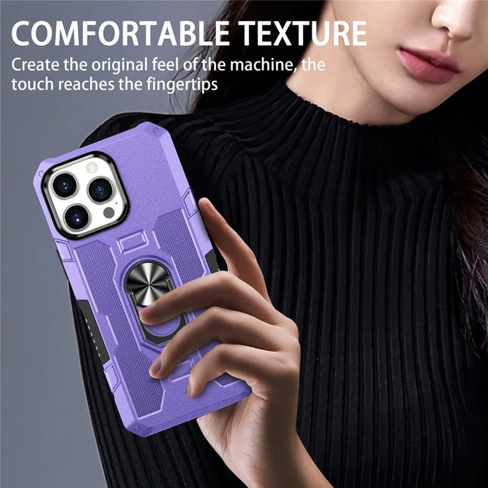 For iPhone 15 Pro Drop-proof Cell Phone Case PC+TPU Back Cover with Ring Kickstand - Purple - 3
