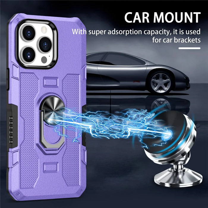 For iPhone 15 Pro Drop-proof Cell Phone Case PC+TPU Back Cover with Ring Kickstand - Purple - 5