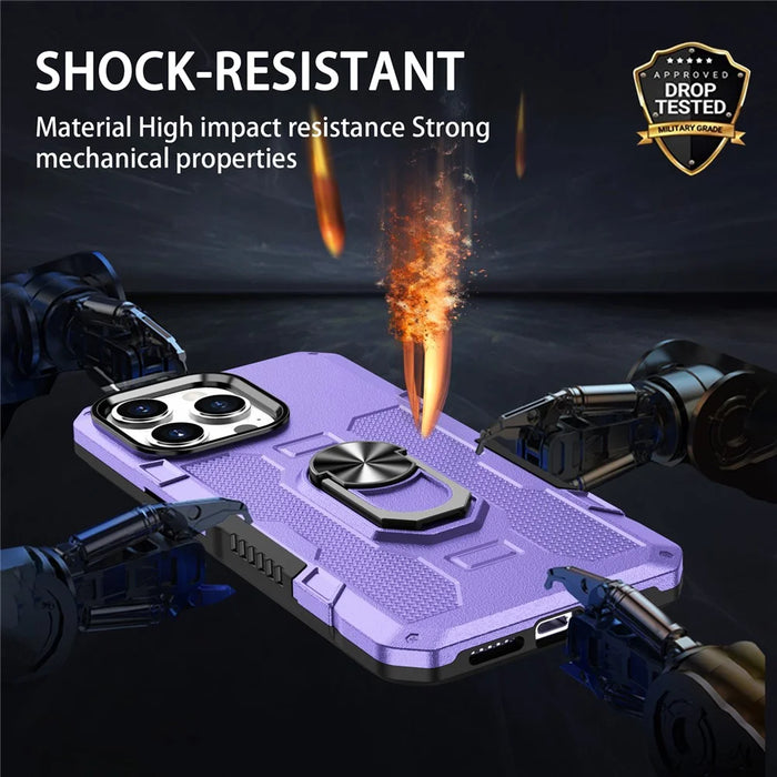 For iPhone 15 Pro Drop-proof Cell Phone Case PC+TPU Back Cover with Ring Kickstand - Purple - 7