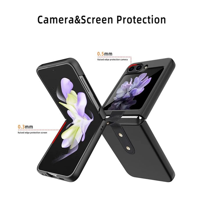 For Samsung Galaxy Z Flip5 5G Hard PC Phone Case Kickstand Shockproof Cover with Tempered Glass Back Film - Black - 3