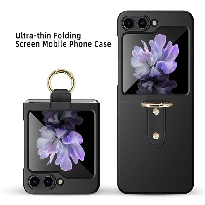For Samsung Galaxy Z Flip5 5G Hard PC Phone Case Kickstand Shockproof Cover with Tempered Glass Back Film - Black - 4