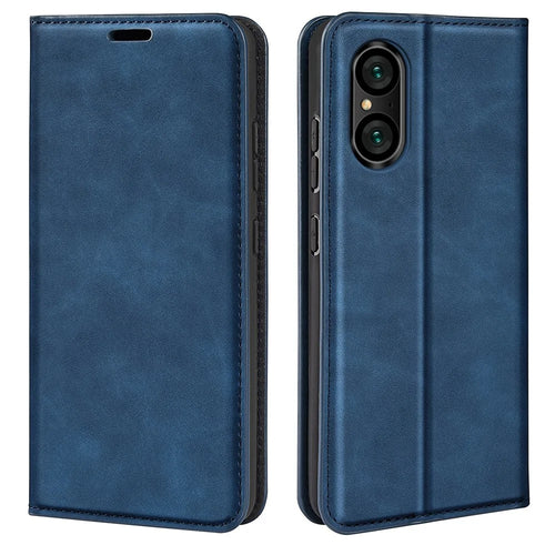 For Sony Xperia 5 V PU Leather Phone Case Skin-touch Feeling Wallet Stand Anti-drop Cover - Blue - 1