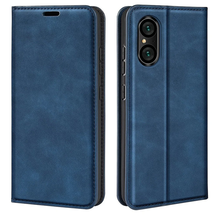 For Sony Xperia 5 V PU Leather Phone Case Skin-touch Feeling Wallet Stand Anti-drop Cover - Blue - 1