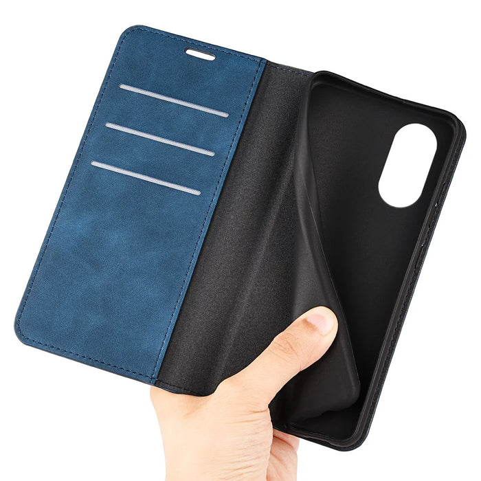 For Sony Xperia 5 V PU Leather Phone Case Skin-touch Feeling Wallet Stand Anti-drop Cover - Blue - 4
