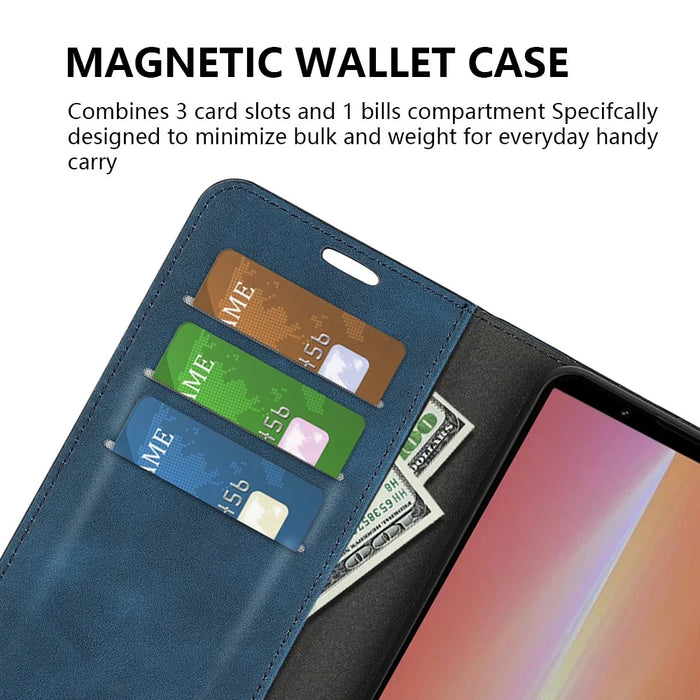 For Sony Xperia 5 V PU Leather Phone Case Skin-touch Feeling Wallet Stand Anti-drop Cover - Blue - 5