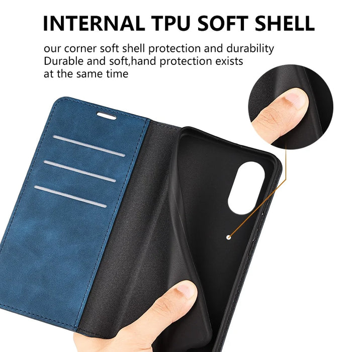 For Sony Xperia 5 V PU Leather Phone Case Skin-touch Feeling Wallet Stand Anti-drop Cover - Blue - 6