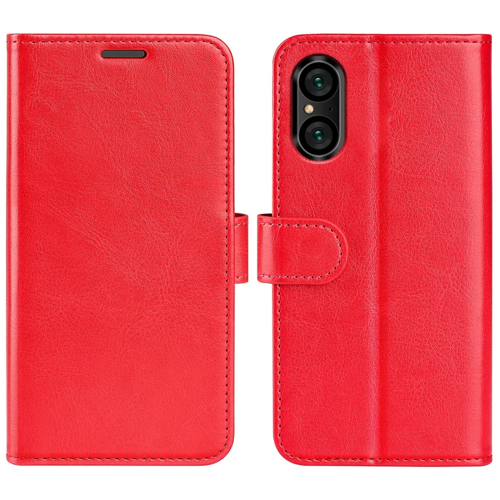 For Sony Xperia 5 V PU Leather Cell Phone Cover Anti-scratch Crazy Horse Texture Wallet Stand Case - Red - 1