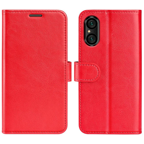 For Sony Xperia 5 V PU Leather Cell Phone Cover Anti-scratch Crazy Horse Texture Wallet Stand Case - Red - 1
