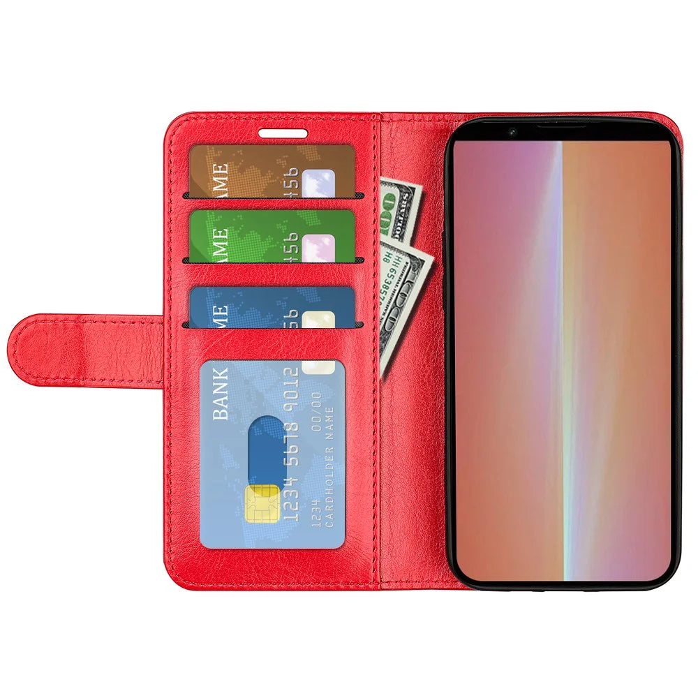 For Sony Xperia 5 V PU Leather Cell Phone Cover Anti-scratch Crazy Horse Texture Wallet Stand Case - Red - 2
