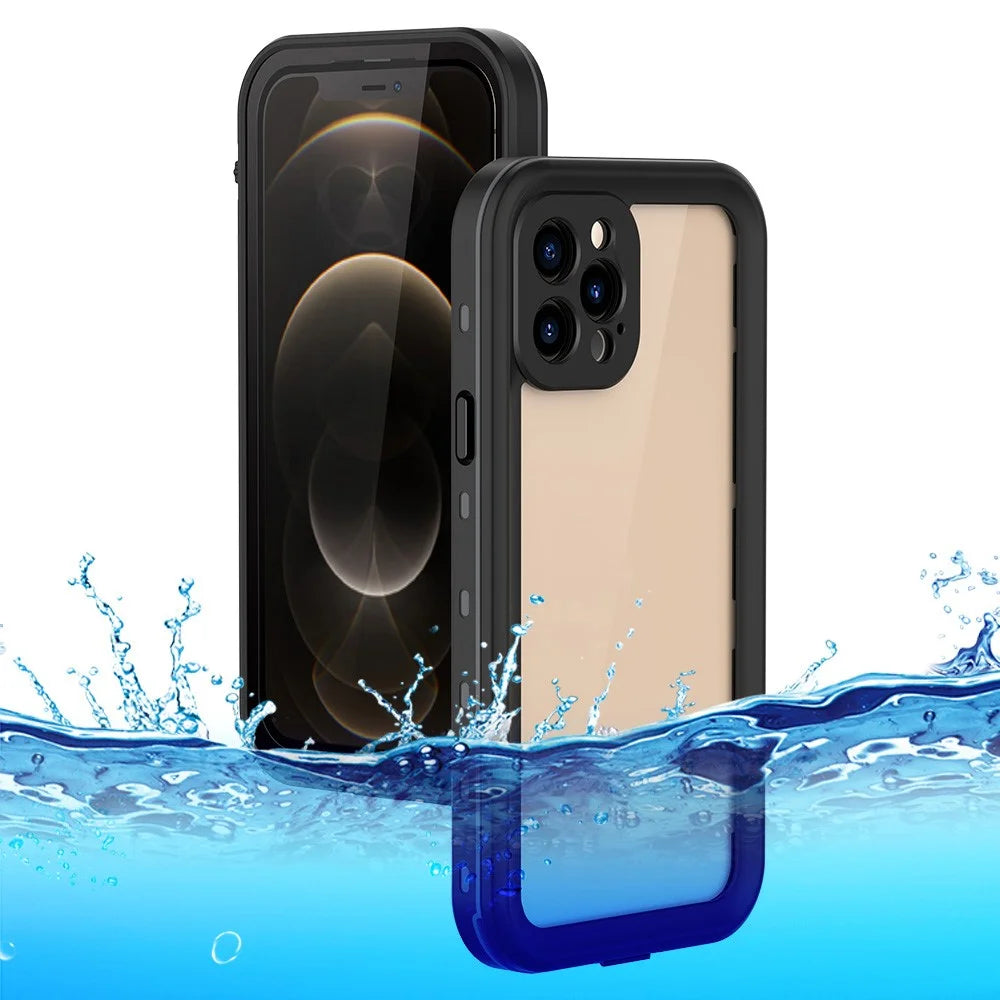 REDPEPPER Dot+ Series IP68 Waterproof Case for iPhone 12 Pro Max , PC+TPU Full Body Shockproof Clear Phone Cover - Black - 1