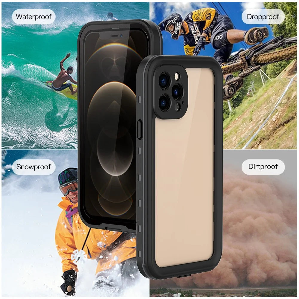 REDPEPPER Dot+ Series IP68 Waterproof Case for iPhone 12 Pro Max , PC+TPU Full Body Shockproof Clear Phone Cover - Black - 4