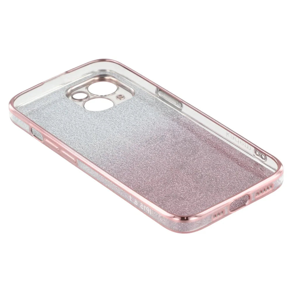 KADEM For iPhone 15 Ring Kickstand Gradient Glitter TPU Cover Flower Pattern Drop-proof Phone Case - Rose Gold - 4