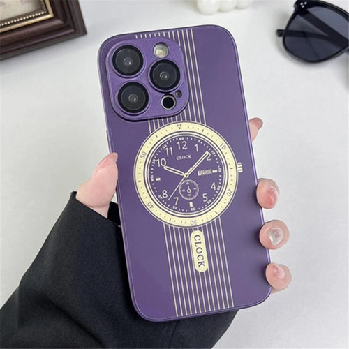 Clock Design Magnetic Case for iPhone 15 Pro Max Soft TPU Shockproof Phone Cover with Lens Film - Purple - 1