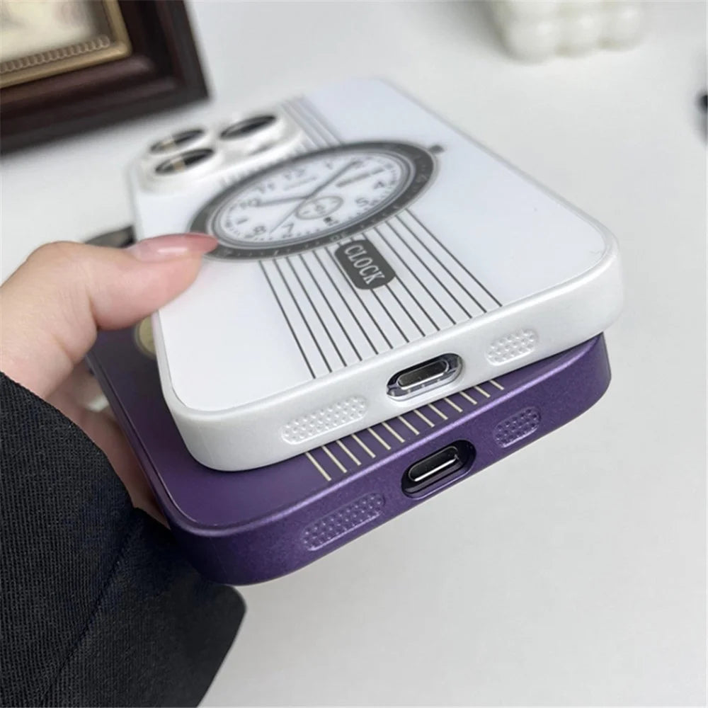 Clock Design Magnetic Case for iPhone 15 Pro Max Soft TPU Shockproof Phone Cover with Lens Film - Purple - 4