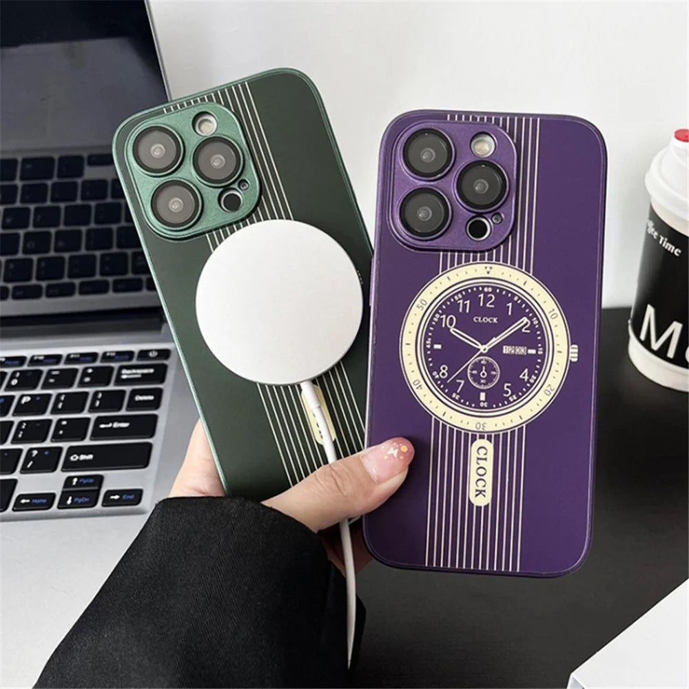 For iPhone 15 Pro Soft TPU Phone Case Clock Design Magnetic Protective Cover with Lens Film - Purple - 2
