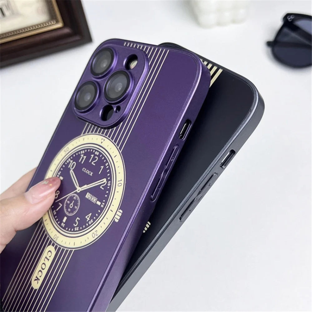 For iPhone 15 Pro Soft TPU Phone Case Clock Design Magnetic Protective Cover with Lens Film - Purple - 3