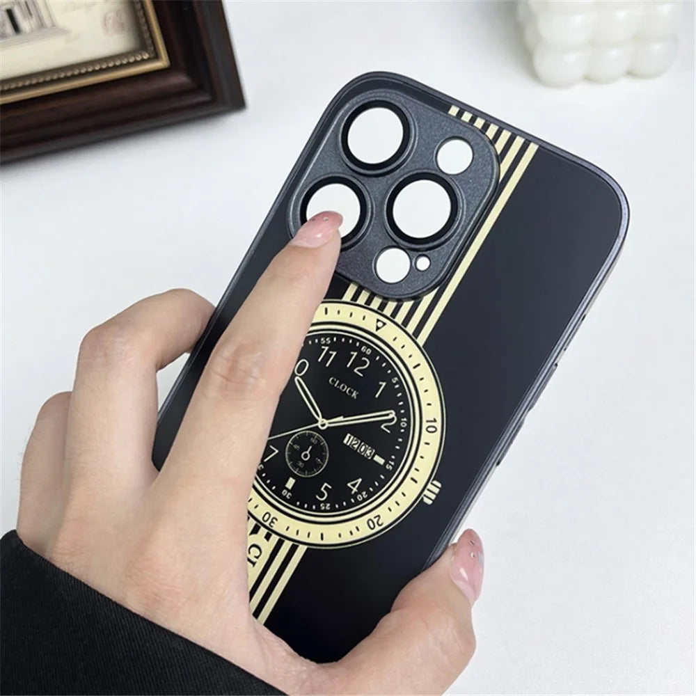 For iPhone 15 Pro Soft TPU Phone Case Clock Design Magnetic Protective Cover with Lens Film - Purple - 5